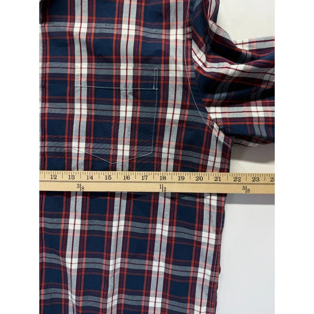 Banana Republic Cotton Stretch Pinpoint Oxford Shirt Men L Multi Plaid Grant Fit